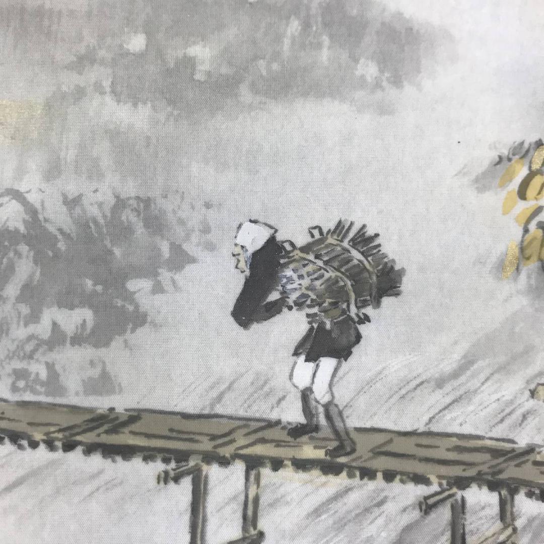 【真作】野中晃司/秋景山水人物図/秋景山水図/秋山帰樵/掛軸☆宝船☆AB-501