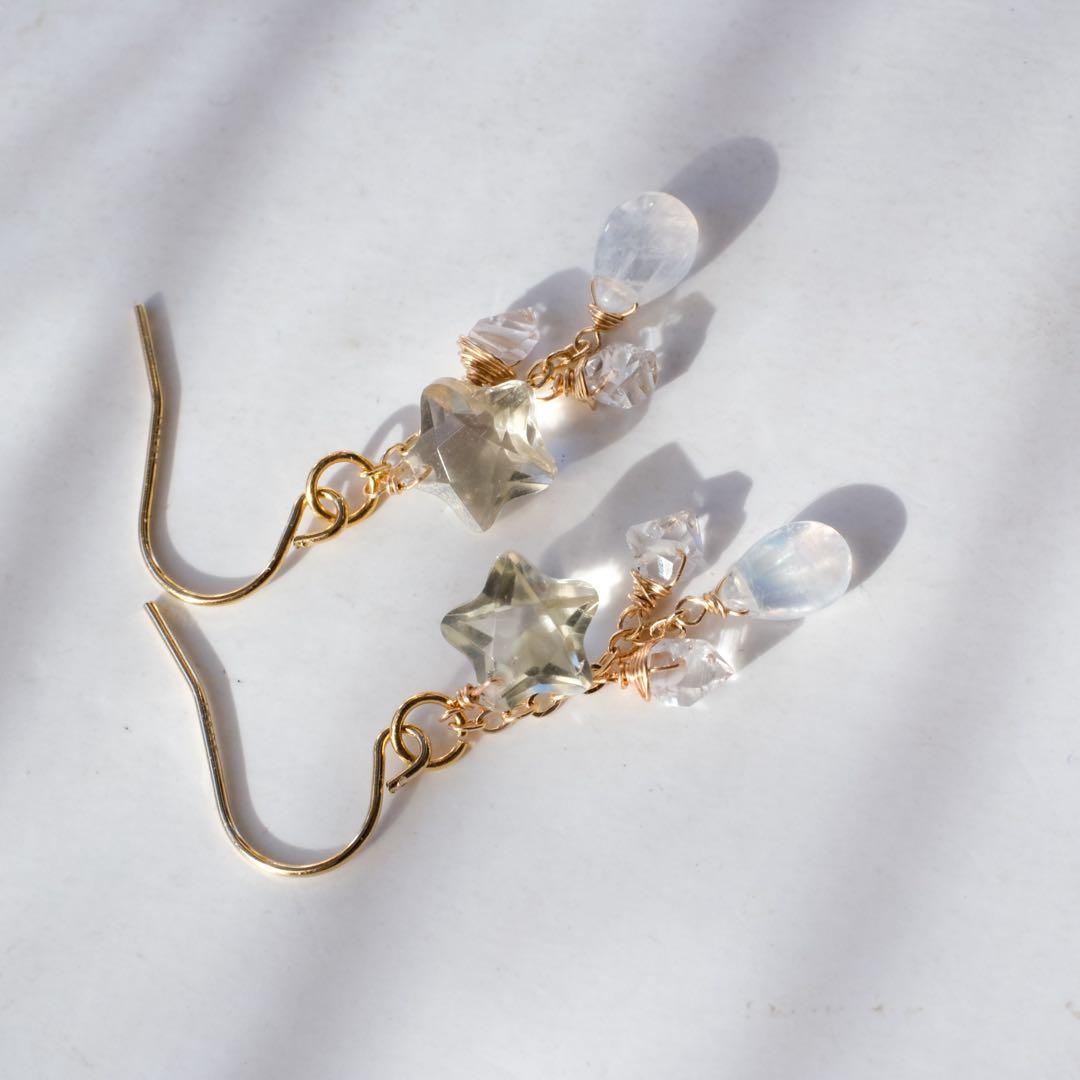 希少！14kgfリビアングラス星ピアス/イヤリング