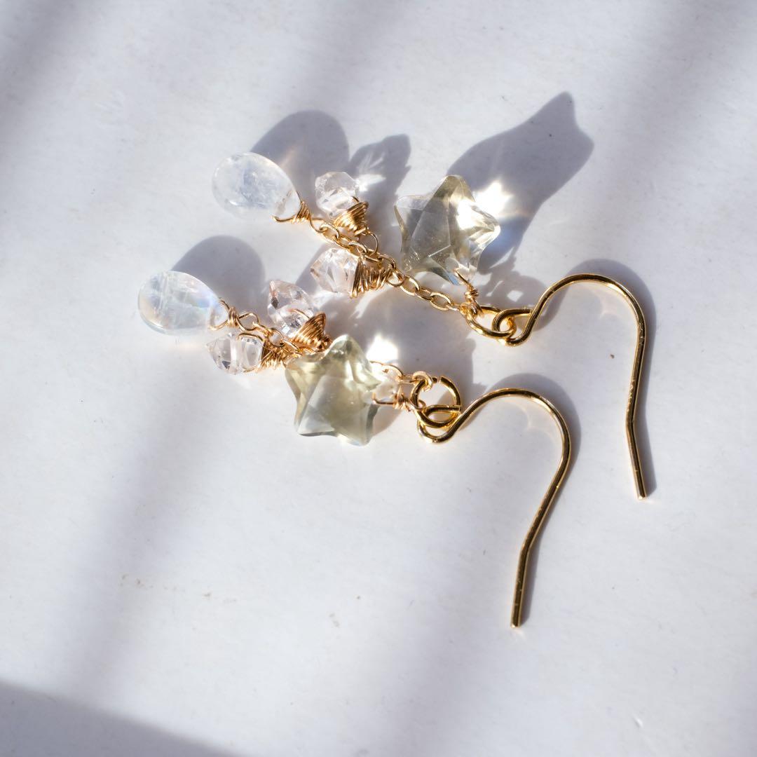 希少！14kgfリビアングラス星ピアス/イヤリング