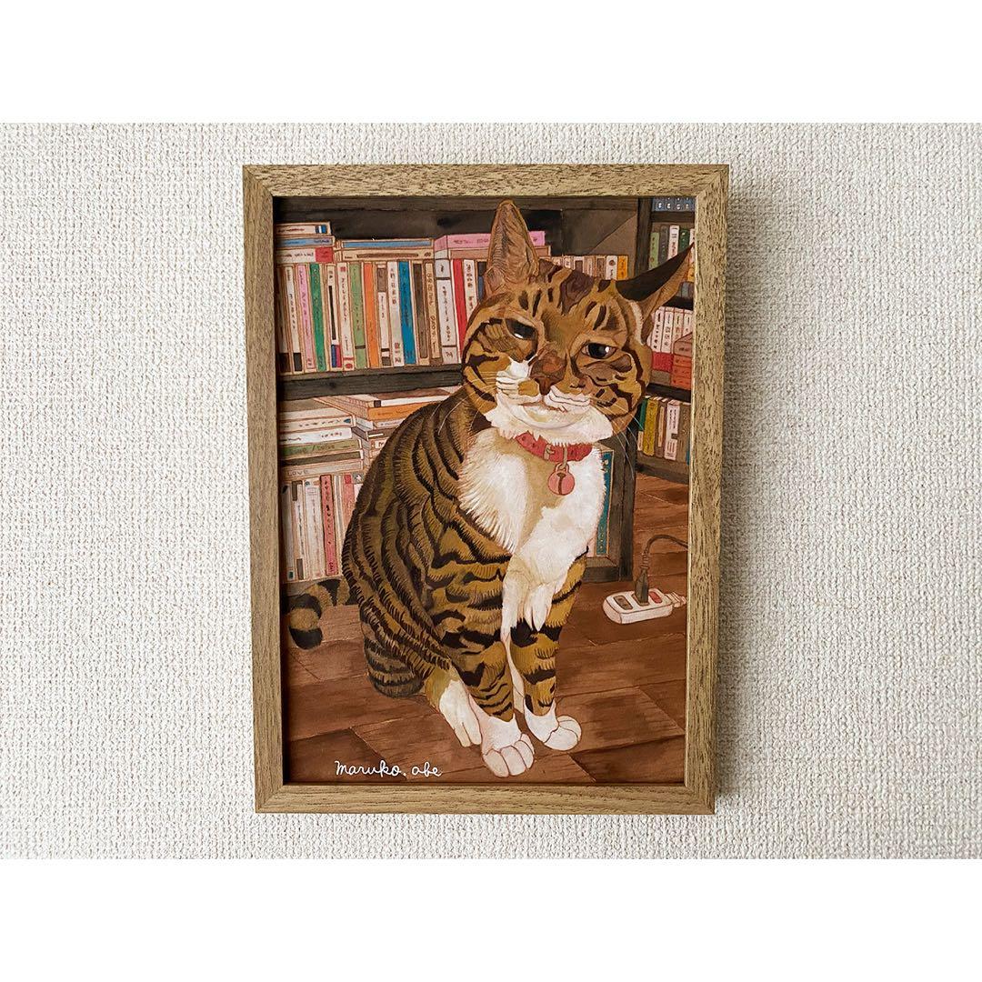 《送料無料》原画「書斎の猫」猫イラスト