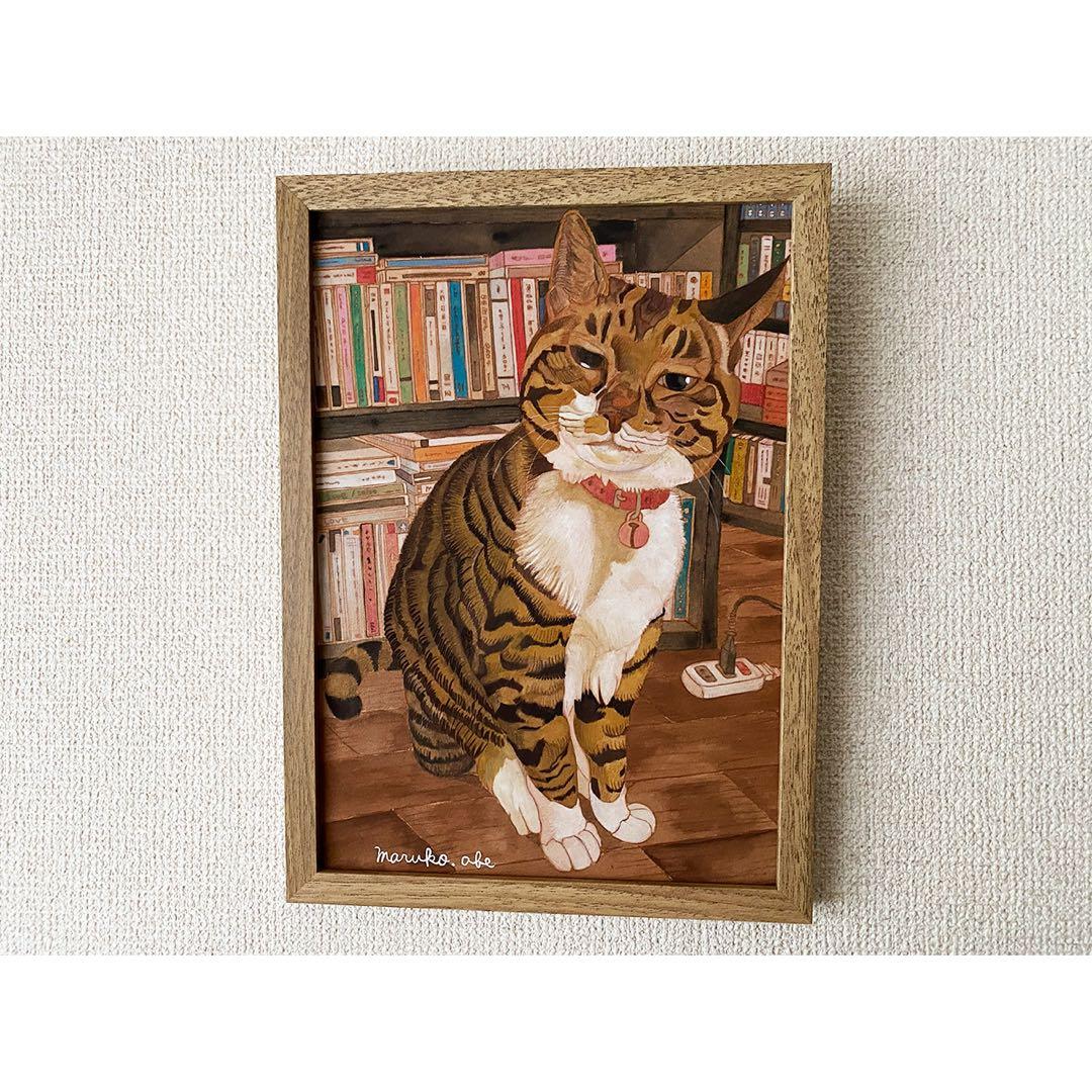 《送料無料》原画「書斎の猫」猫イラスト