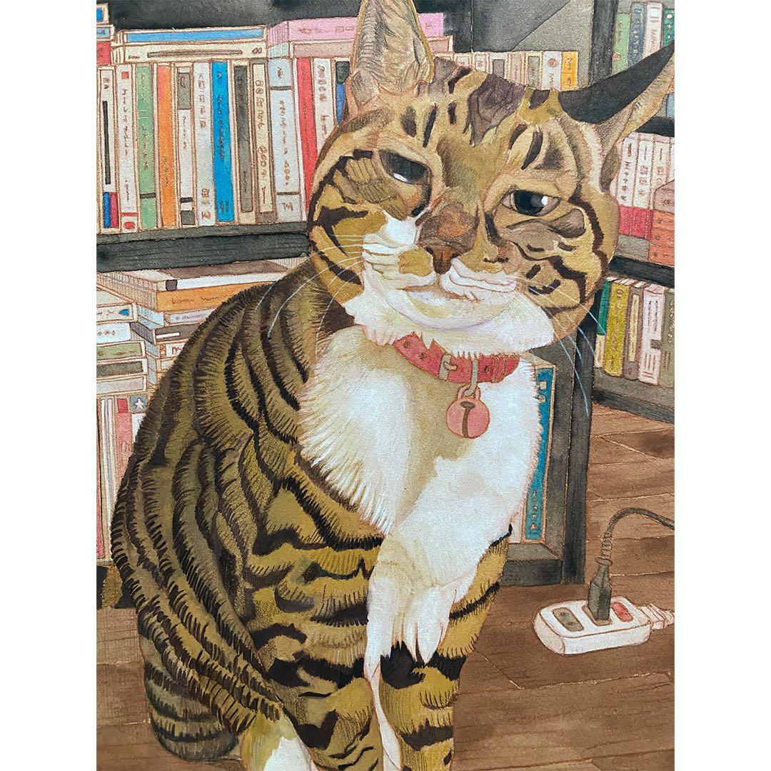 《送料無料》原画「書斎の猫」猫イラスト