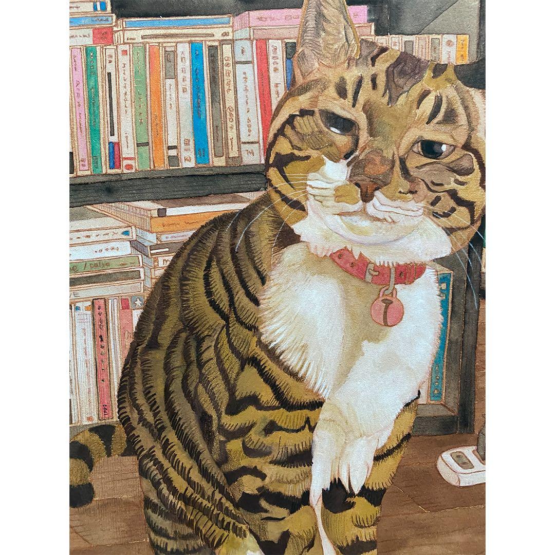 《送料無料》原画「書斎の猫」猫イラスト