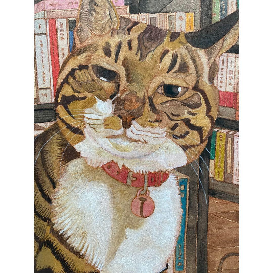 《送料無料》原画「書斎の猫」猫イラスト