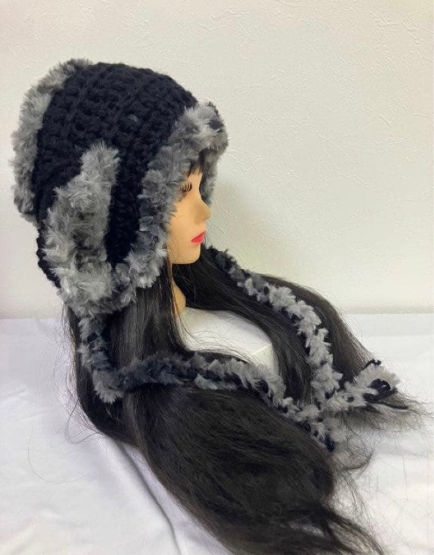 ネコ耳ニット帽　ハンドメイド耳当て　地雷系　サブカル　ヘッドドレス☺︎