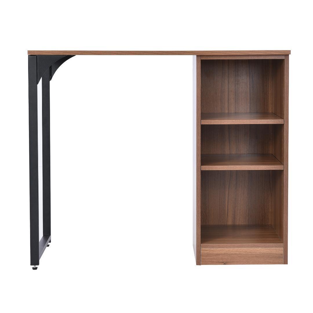 【ダークブラウン】パソコンデスク3段シェルフ付 オフィスデスク 簡易デスク 木製