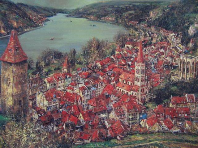 花巻碧、【ぶどう畑からの眺め】、希少な画集画、新品高級額 額装付、状態良好