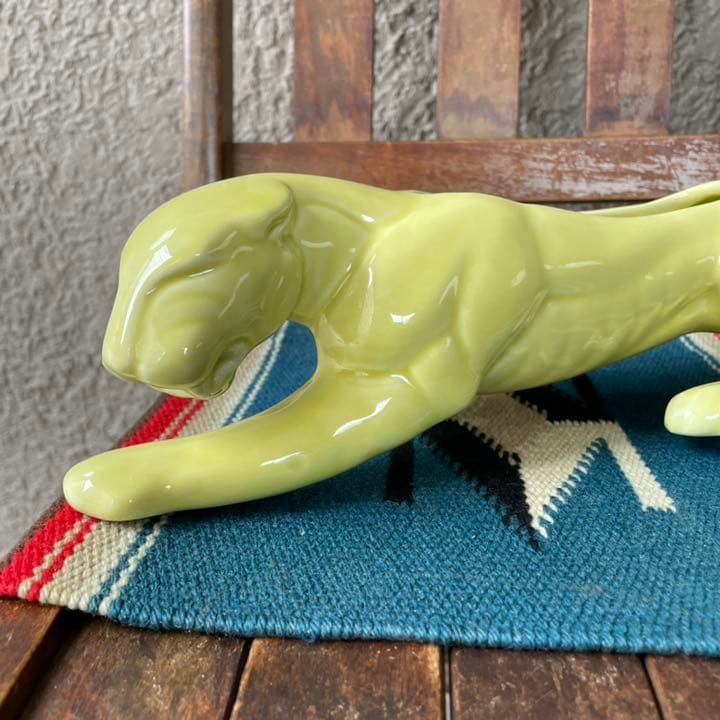 貴重！50'sアメリカアンティーク　黄緑色ジャガーの置物　USA製ヴィンテージ