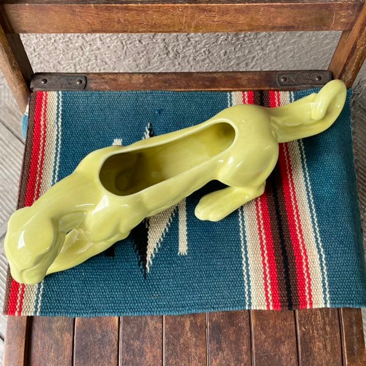 貴重！50'sアメリカアンティーク　黄緑色ジャガーの置物　USA製ヴィンテージ