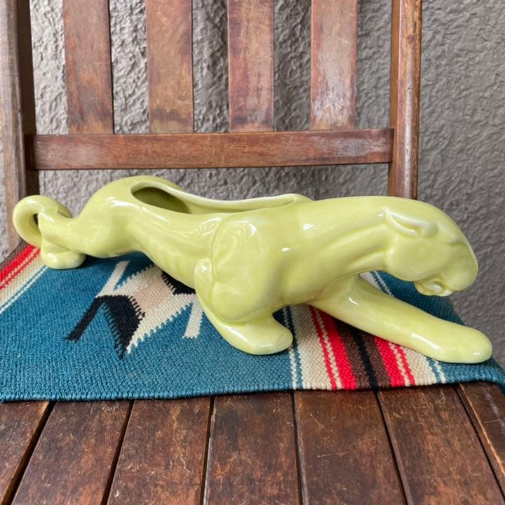 貴重！50'sアメリカアンティーク　黄緑色ジャガーの置物　USA製ヴィンテージ