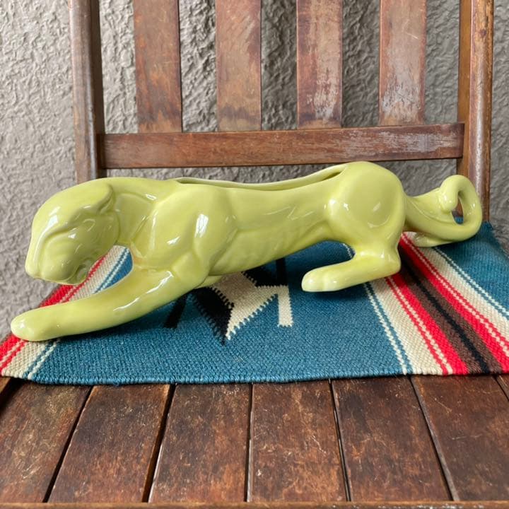 貴重！50'sアメリカアンティーク　黄緑色ジャガーの置物　USA製ヴィンテージ