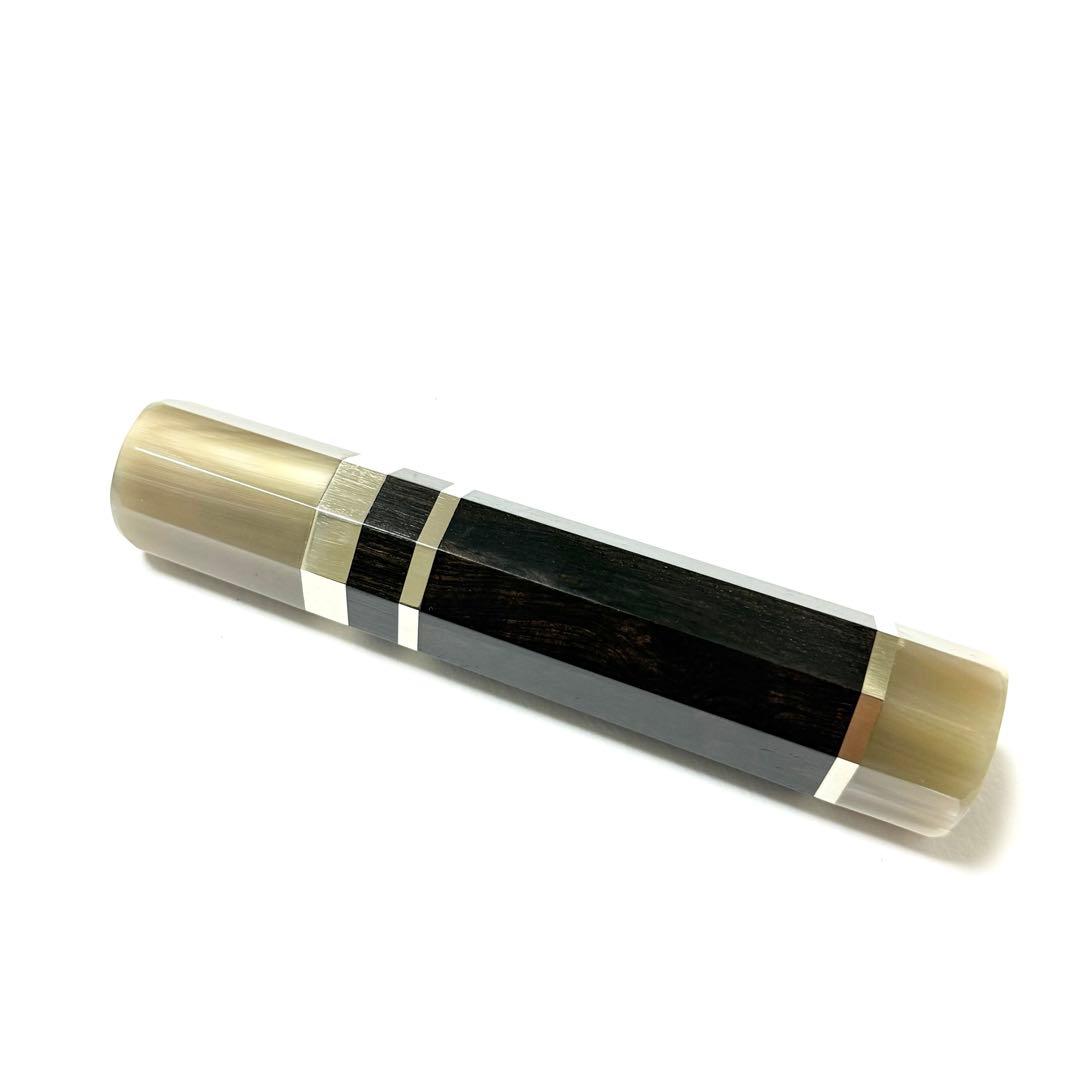 三段銀巻 黒水牛角 出刃6寸 手作り 包丁の柄 出刃180 黒檀八角柄 ハンドル