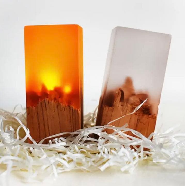 木製とレジンの常夜灯LED 2個セット