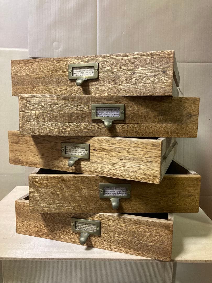 ハンドメイド　古道具風　卓上引出し　5段小引出し　ビンテージ風　什器にも