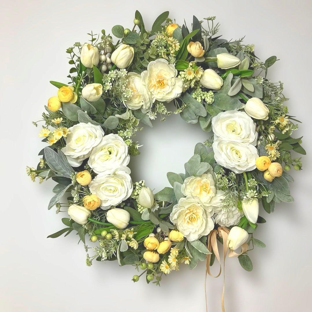 『 ブランシュ デュ プランタン 』 ホワイトチューリップのおおっきなリース
