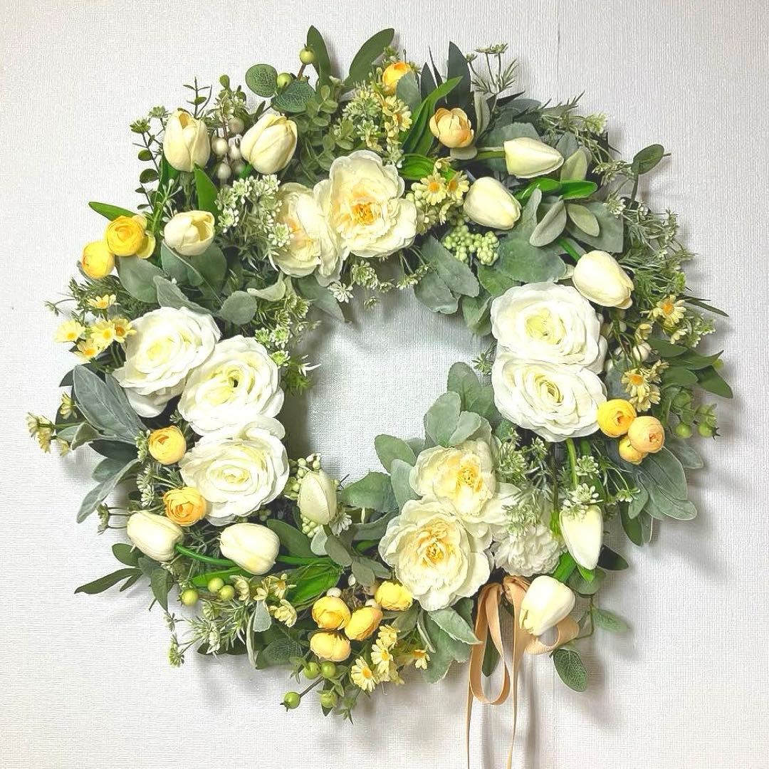 『 ブランシュ デュ プランタン 』 ホワイトチューリップのおおっきなリース