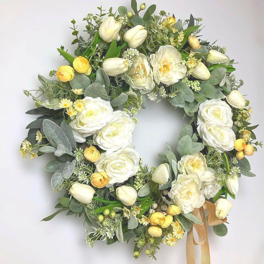 『 ブランシュ デュ プランタン 』 ホワイトチューリップのおおっきなリース