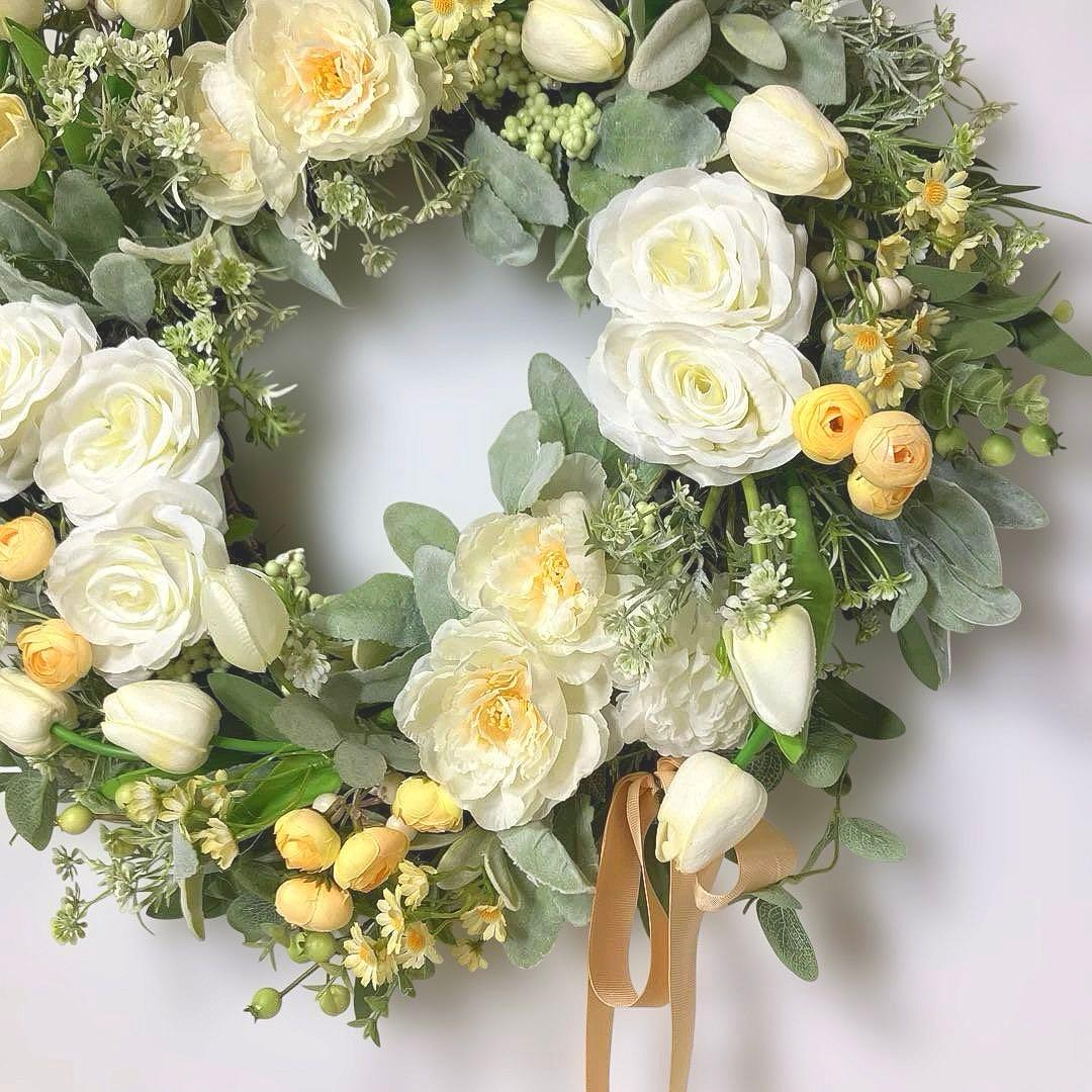 『 ブランシュ デュ プランタン 』 ホワイトチューリップのおおっきなリース