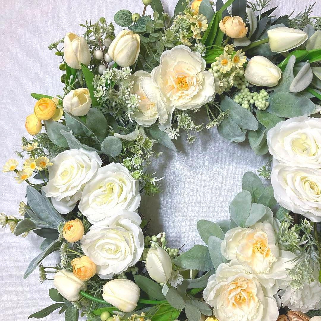 『 ブランシュ デュ プランタン 』 ホワイトチューリップのおおっきなリース