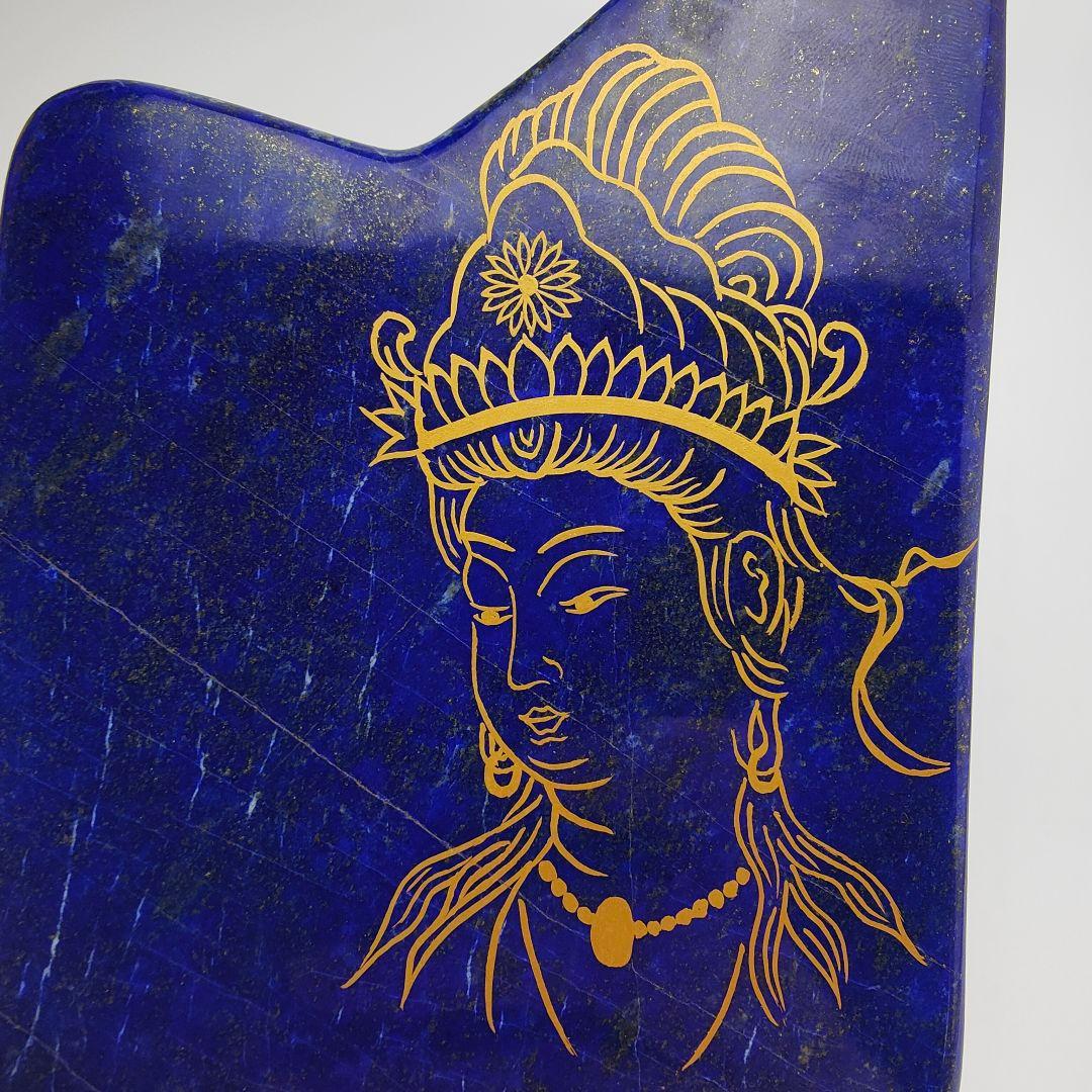 13.青金観音菩薩　伝統工芸蒔絵　風水　開運画　ラピスラズリ　原石　観音様　磨石