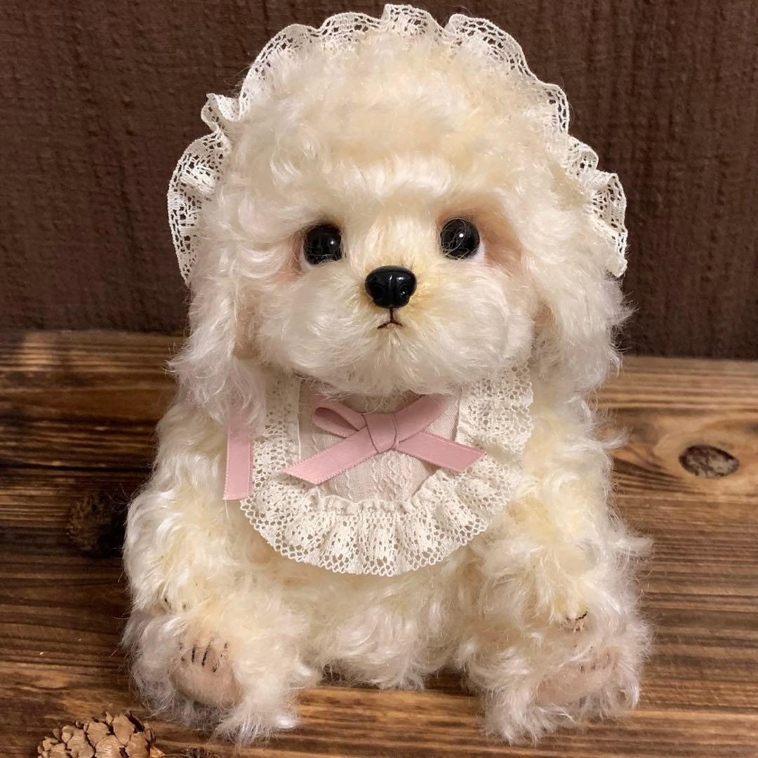 甘えん坊白いワンワン ぬいぐるみ テディベア 海外作家様 ハンドメイド 犬