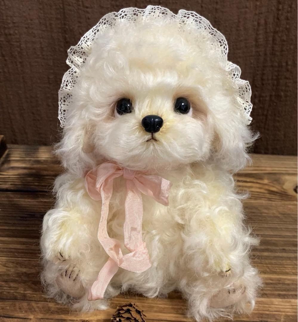 甘えん坊白いワンワン ぬいぐるみ テディベア 海外作家様 ハンドメイド 犬