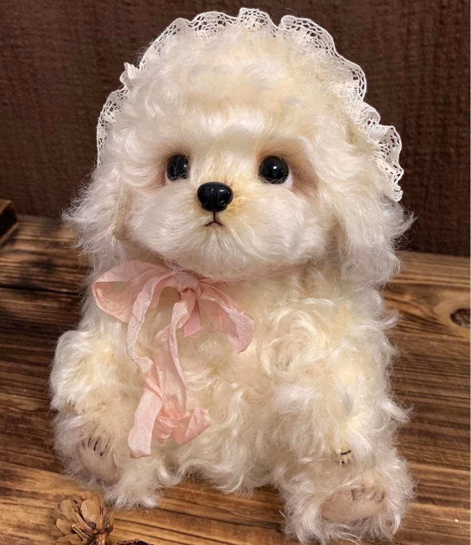 甘えん坊白いワンワン ぬいぐるみ テディベア 海外作家様 ハンドメイド 犬