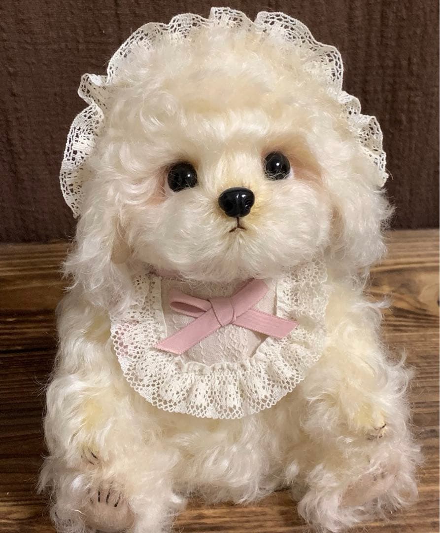 甘えん坊白いワンワン ぬいぐるみ テディベア 海外作家様 ハンドメイド 犬