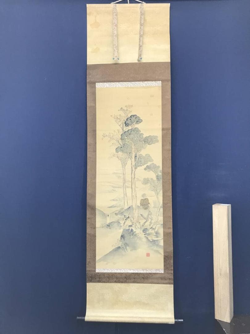 【真作】山間明月/牧童図/山水図/人物図/掛軸/名家伝来/AC-445