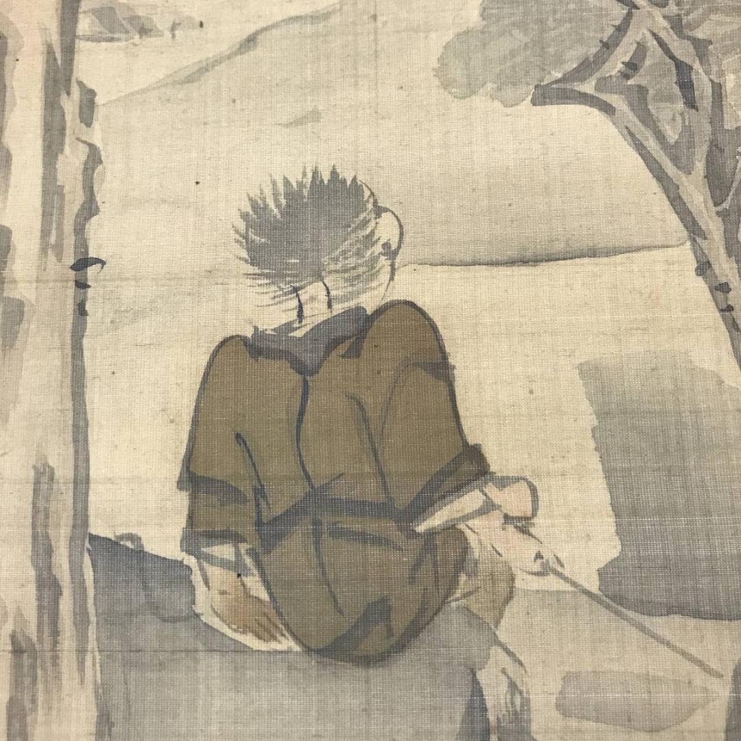 【真作】山間明月/牧童図/山水図/人物図/掛軸/名家伝来/AC-445