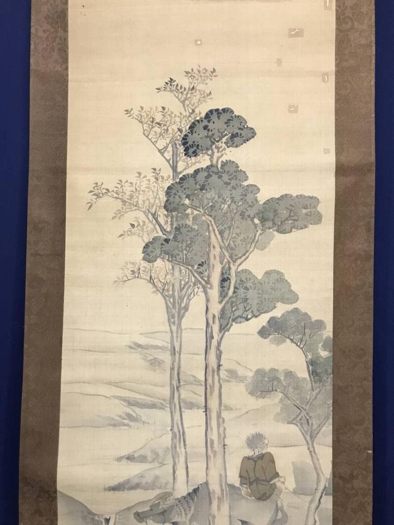 【真作】山間明月/牧童図/山水図/人物図/掛軸/名家伝来/AC-445