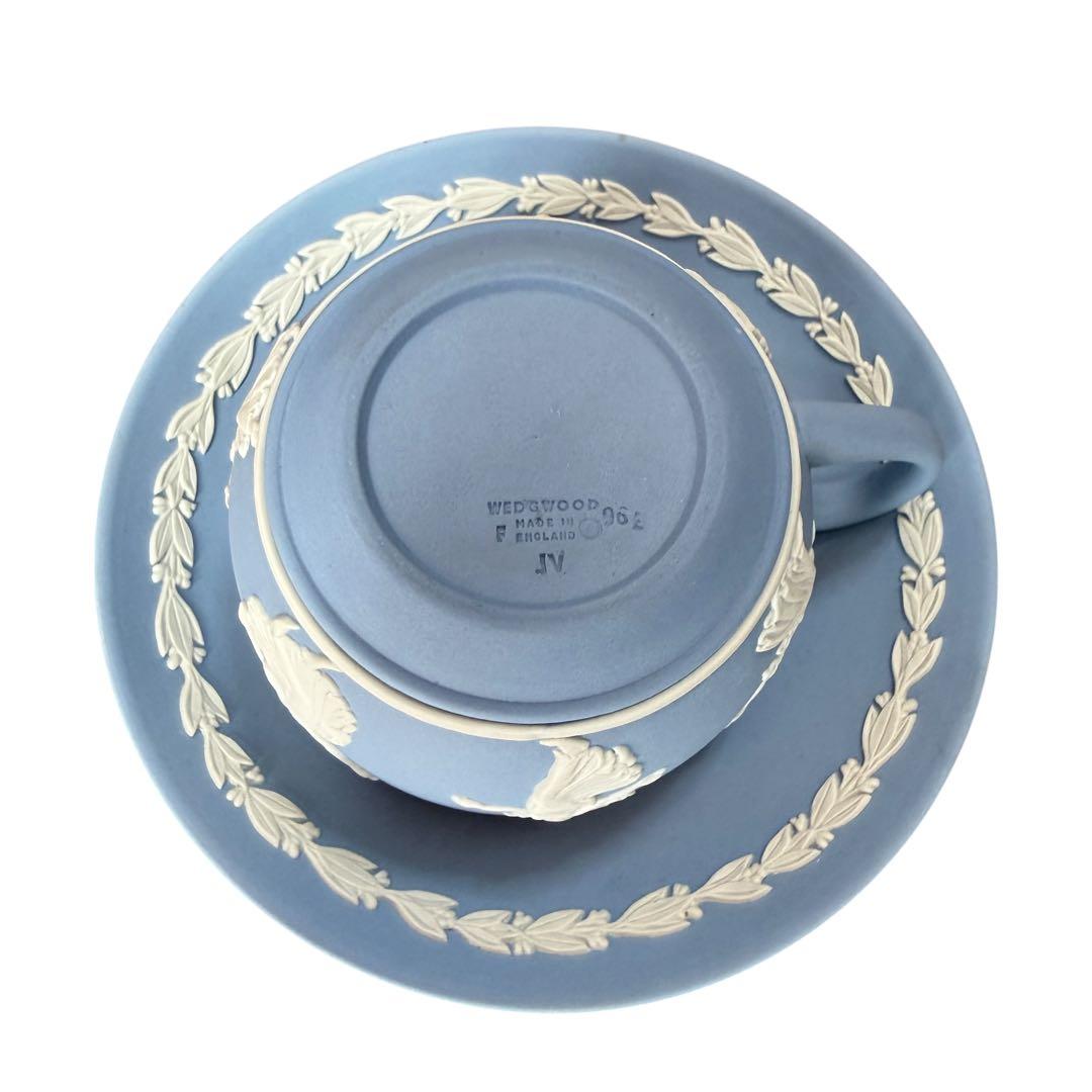 【希少/職人サイン】ウェッジウッド ジャスパー カップ＆ソーサー ブルー 金文字