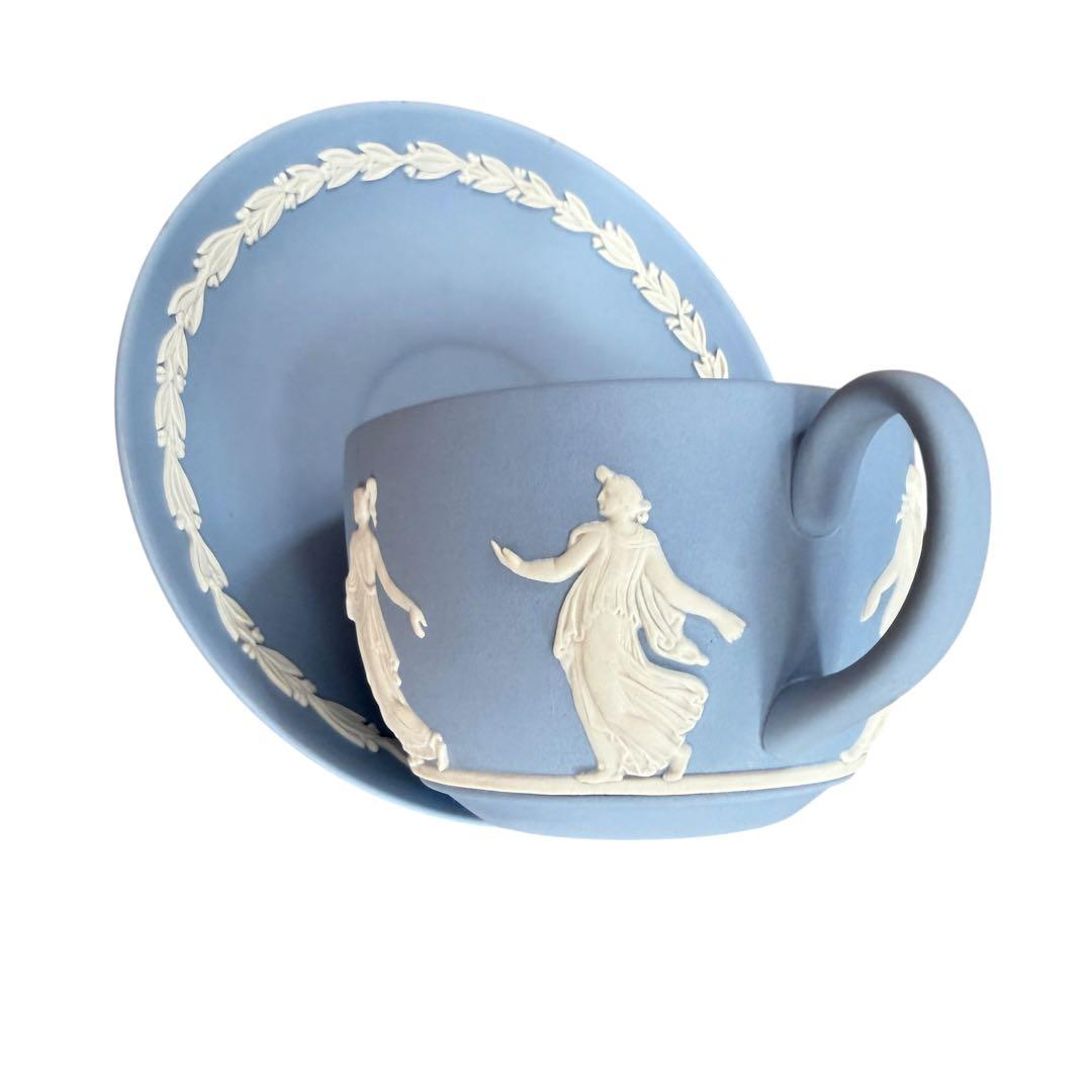 【希少/職人サイン】ウェッジウッド ジャスパー カップ＆ソーサー ブルー 金文字