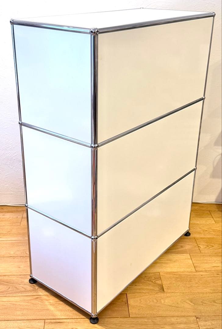 USMハラー3段キャビネット。最下段スライドトレイつきピュアホワイト美品処分特価