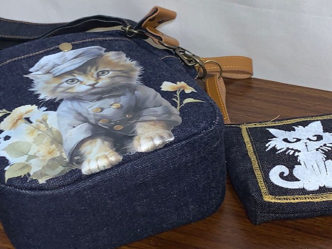 ハンドメイド☆岡山デニム♪☆子猫♪ネコ☆ショルダーバッグ