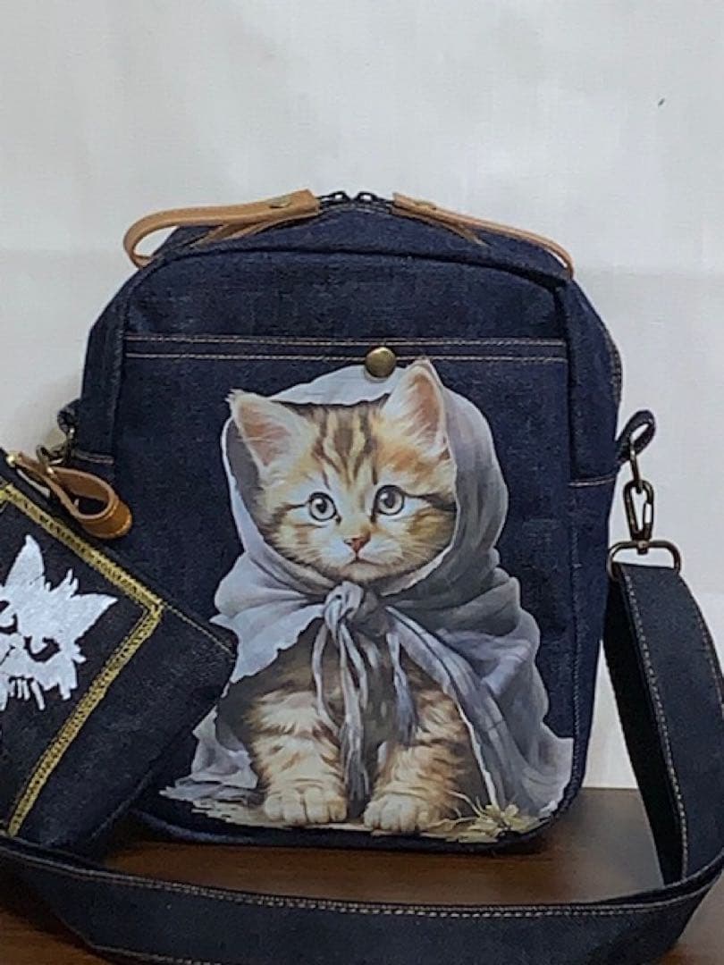 ハンドメイド☆岡山デニム♪☆子猫♪ネコ☆ショルダーバッグ