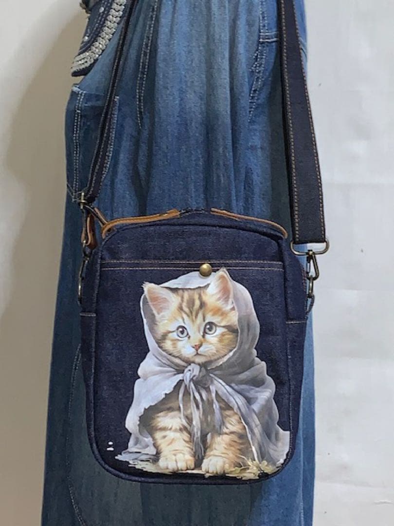 ハンドメイド☆岡山デニム♪☆子猫♪ネコ☆ショルダーバッグ