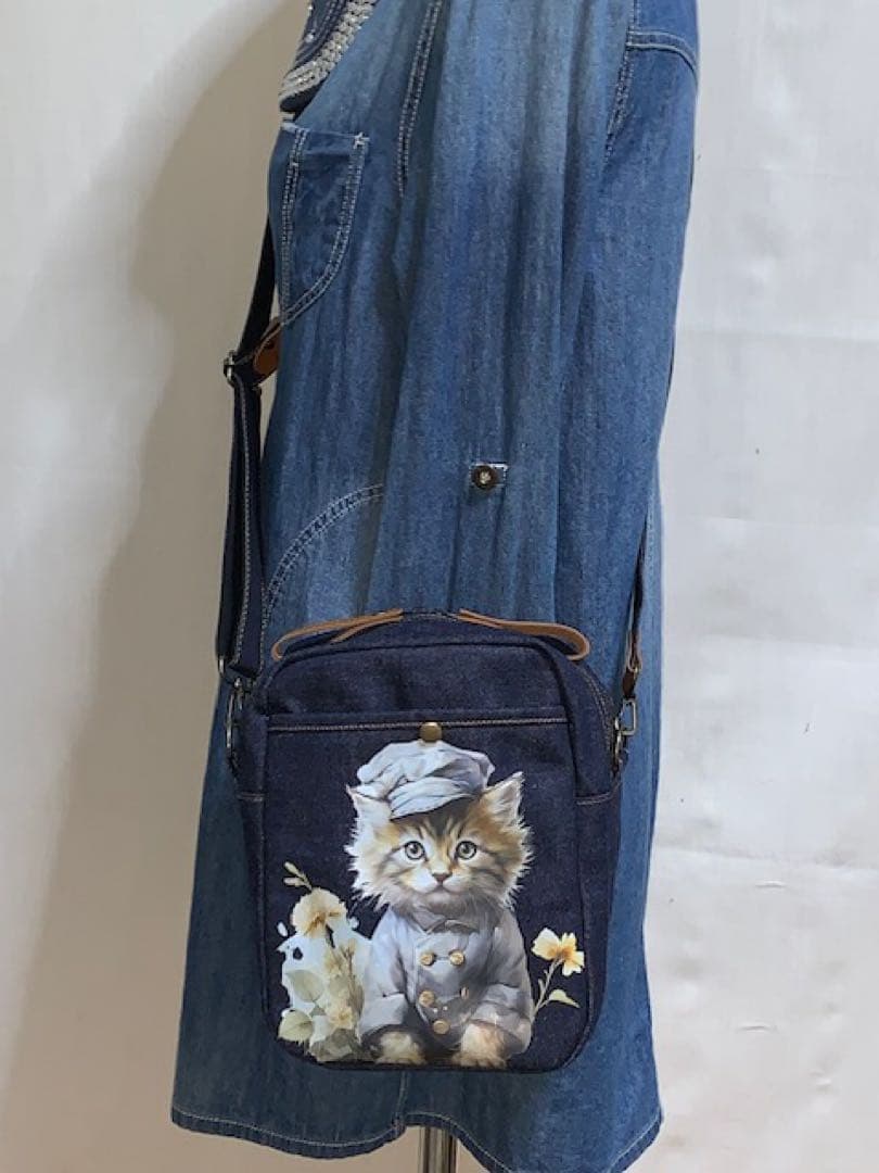ハンドメイド☆岡山デニム♪☆子猫♪ネコ☆ショルダーバッグ