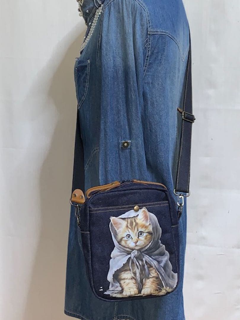 ハンドメイド☆岡山デニム♪☆子猫♪ネコ☆ショルダーバッグ