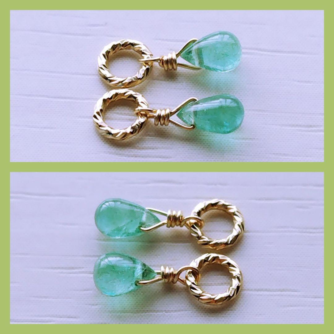No.1443 宝石質 エメラルド ドロップ ピアス イヤリング チャーム gf