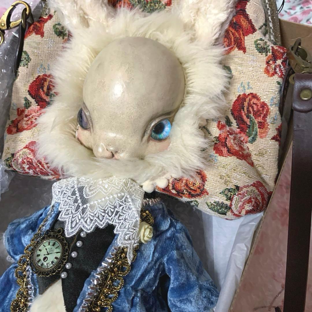 作家様 福寿梨理 アリスの白うさぎドール付きがま口ショルダーバッグ ハンドメイド