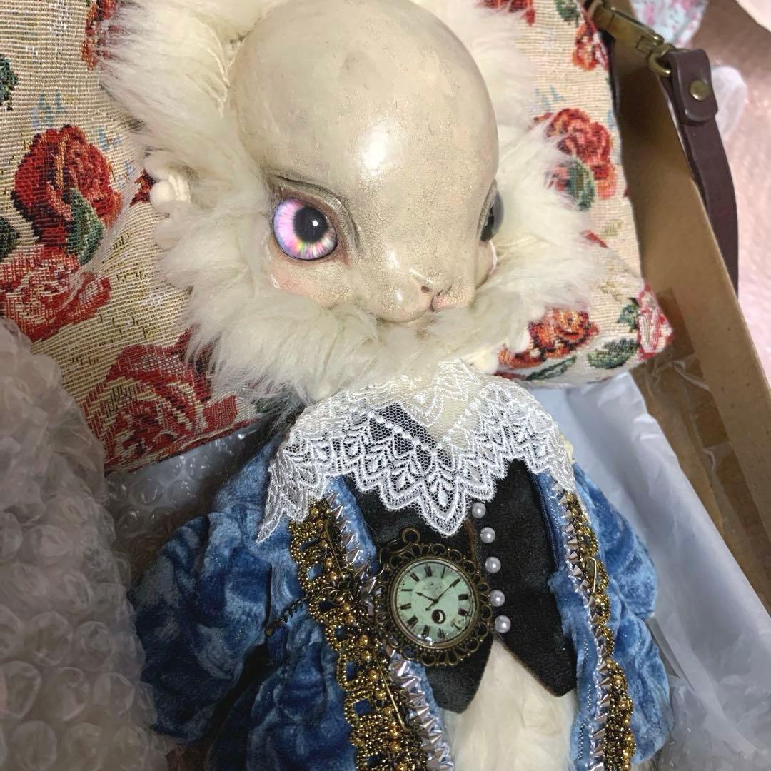 作家様 福寿梨理 アリスの白うさぎドール付きがま口ショルダーバッグ ハンドメイド