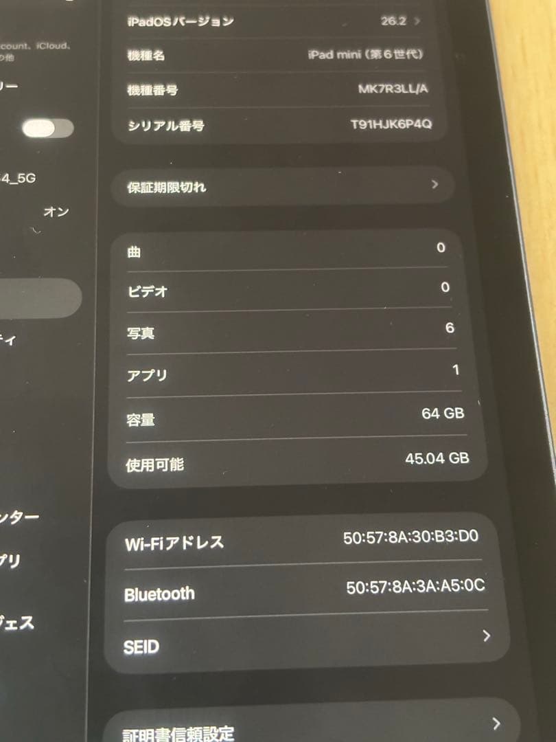 iPad mini第6世代　Wi-Fiモデル　64GB 極美品