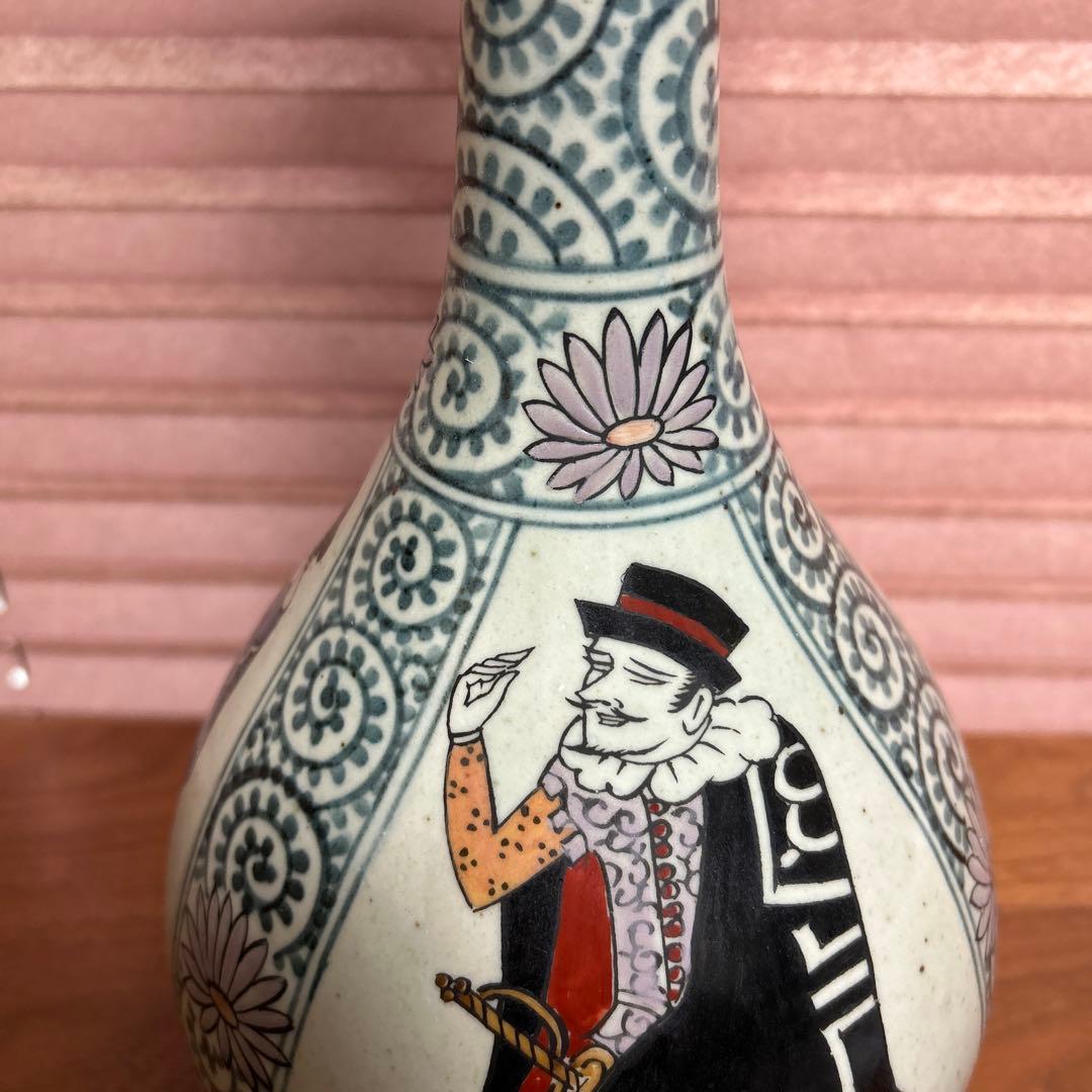 有田焼 円左エ門窯 南蛮人物文 一輪挿し 花瓶 江戸趣味 高さ約38cm