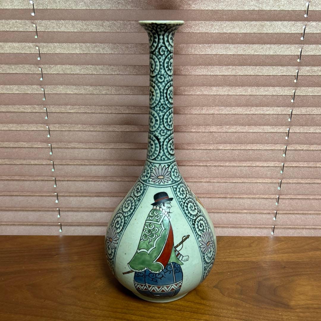 有田焼 円左エ門窯 南蛮人物文 一輪挿し 花瓶 江戸趣味 高さ約38cm