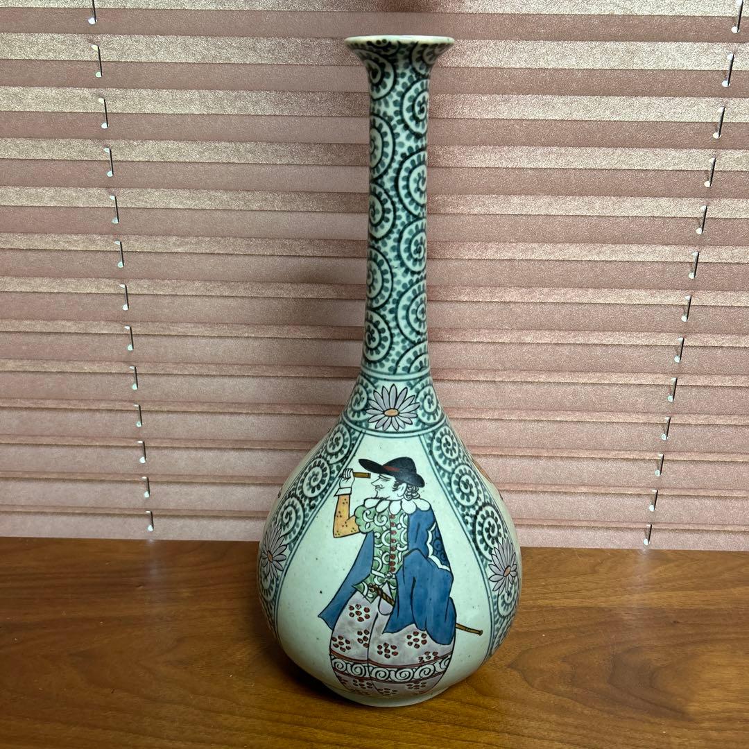 有田焼 円左エ門窯 南蛮人物文 一輪挿し 花瓶 江戸趣味 高さ約38cm