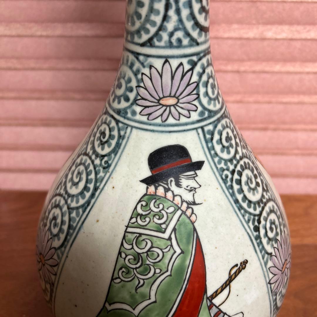有田焼 円左エ門窯 南蛮人物文 一輪挿し 花瓶 江戸趣味 高さ約38cm