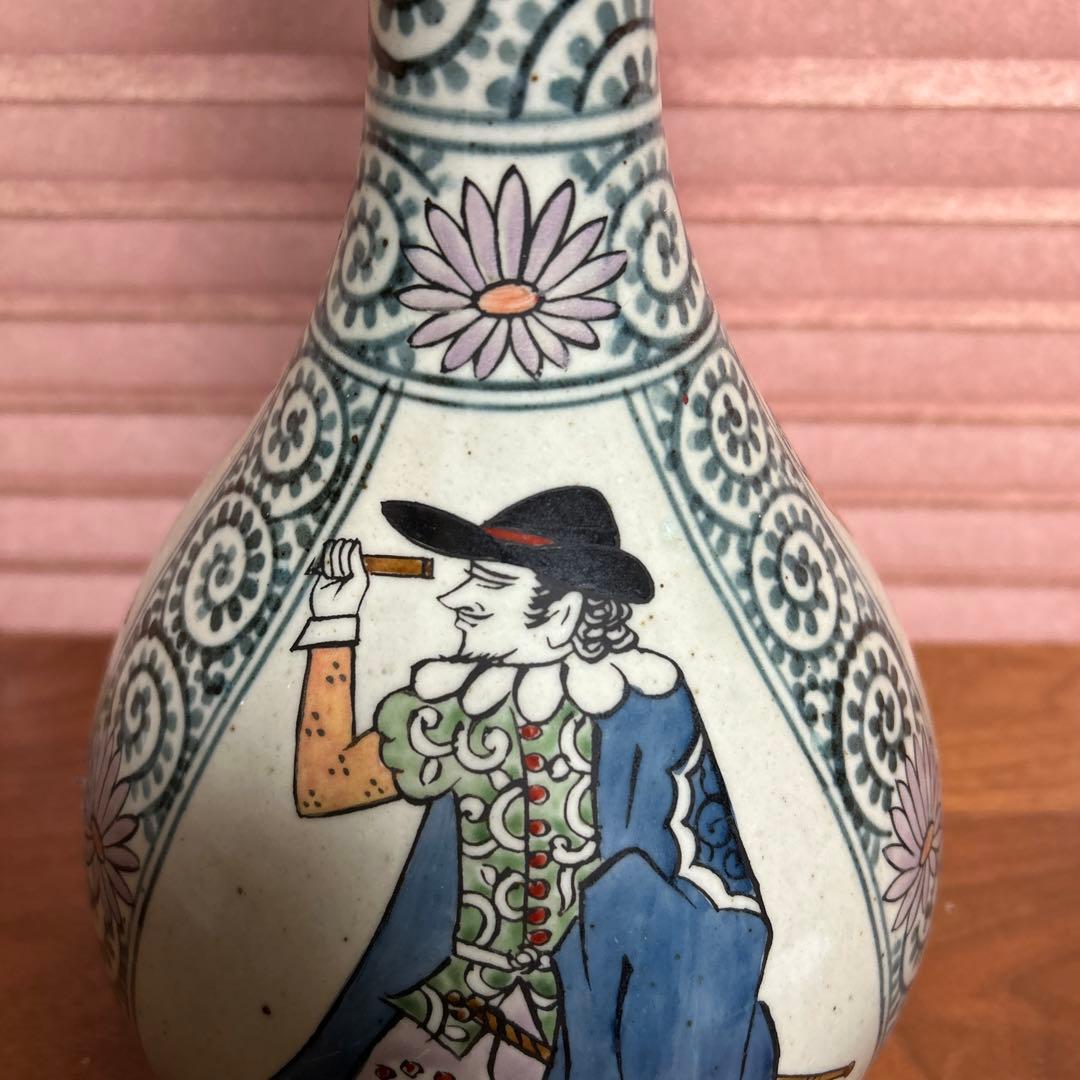 有田焼 円左エ門窯 南蛮人物文 一輪挿し 花瓶 江戸趣味 高さ約38cm