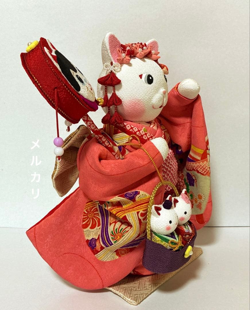 【ねこの創作人形】ちりめん細工　縮緬細工　招き猫　まねき猫　和風猫