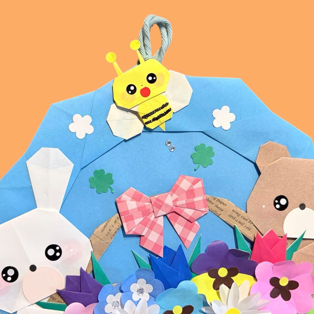 花籠(赤) 折り紙リース　折り紙ハンドメイド　春　壁面飾り